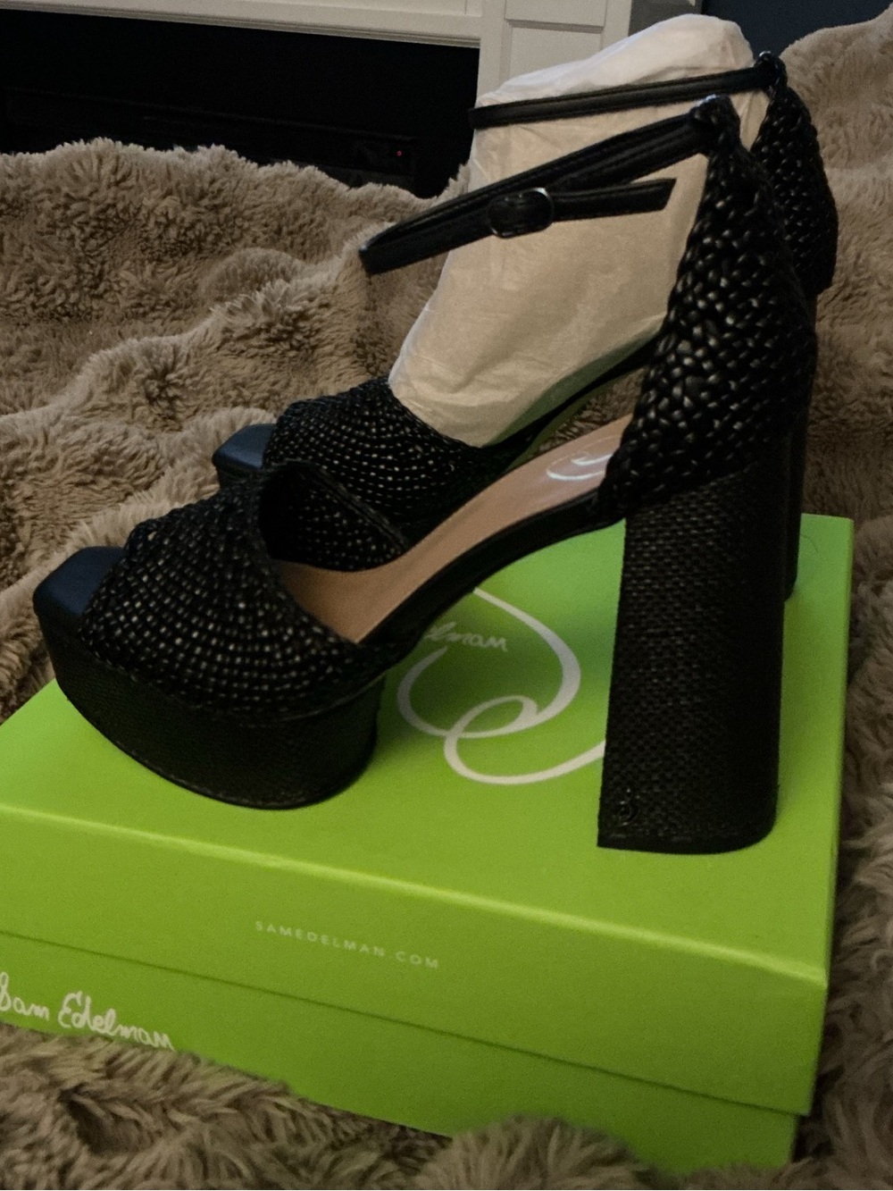 Sam Edelman Nattie Woven Platform Peep Toe Heels NIB Sz 10 Black MSRP $150